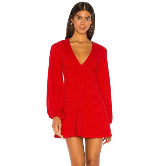 Tularosa Ryland Dress by Revolve, Long Sleeve, V-Neck, Cherry Red, Small - Picture 3 of 5